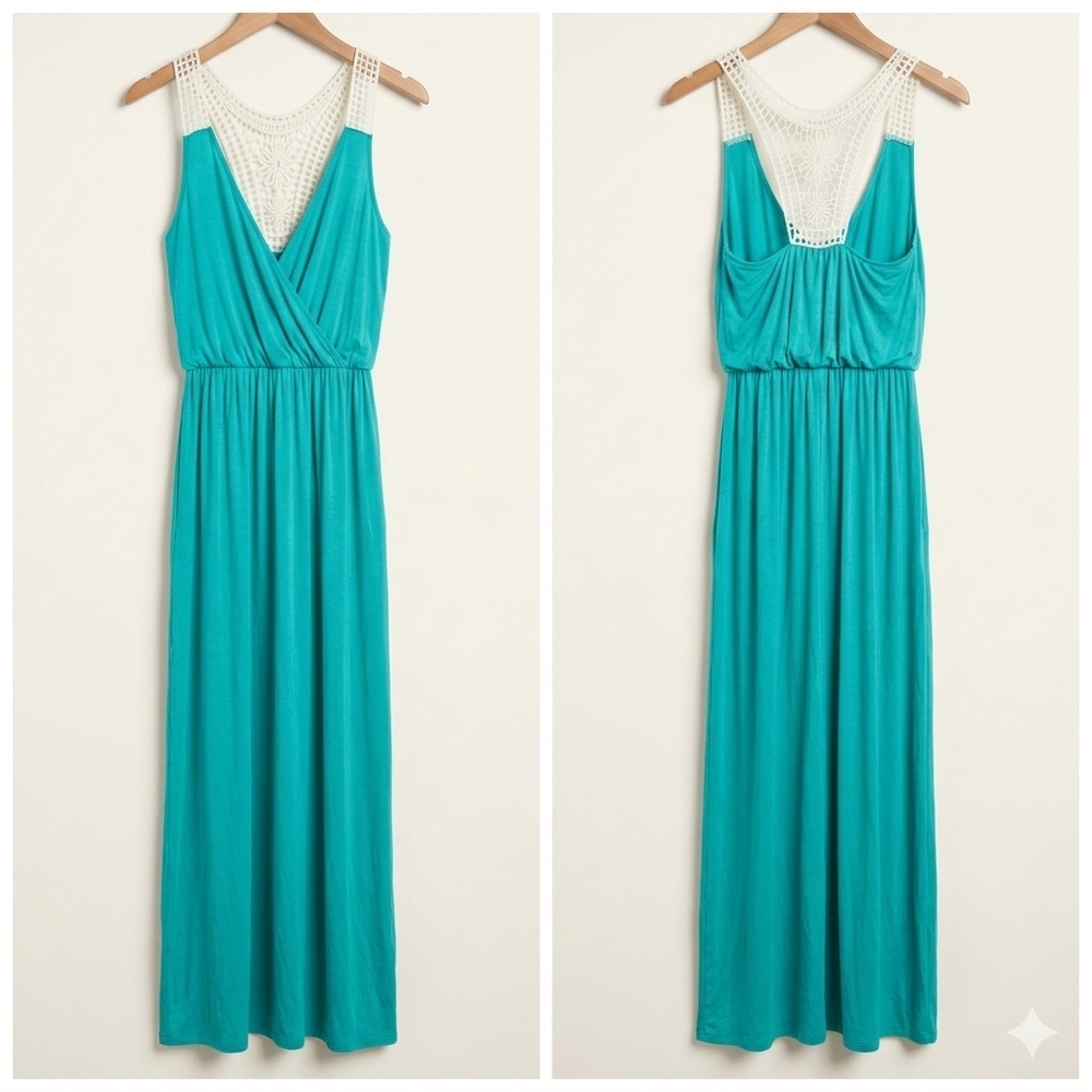 Pinkblush Teal Maxi Dress with Crochet Detail